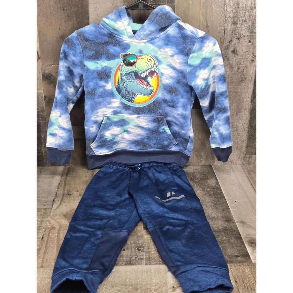 365 Kids Hooded Dinosaur  Outfit with Russel Dri-Fit Sweats Size 4-5 T